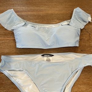 Vince Camuto swim, blue and white striped bikini, size large